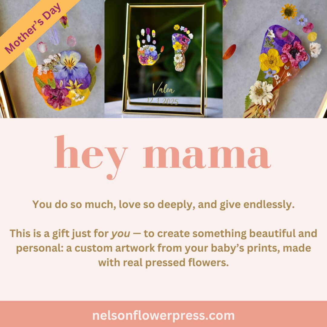 Gift voucher for custom baby hand or footprint keepsake made with real pressed flowers