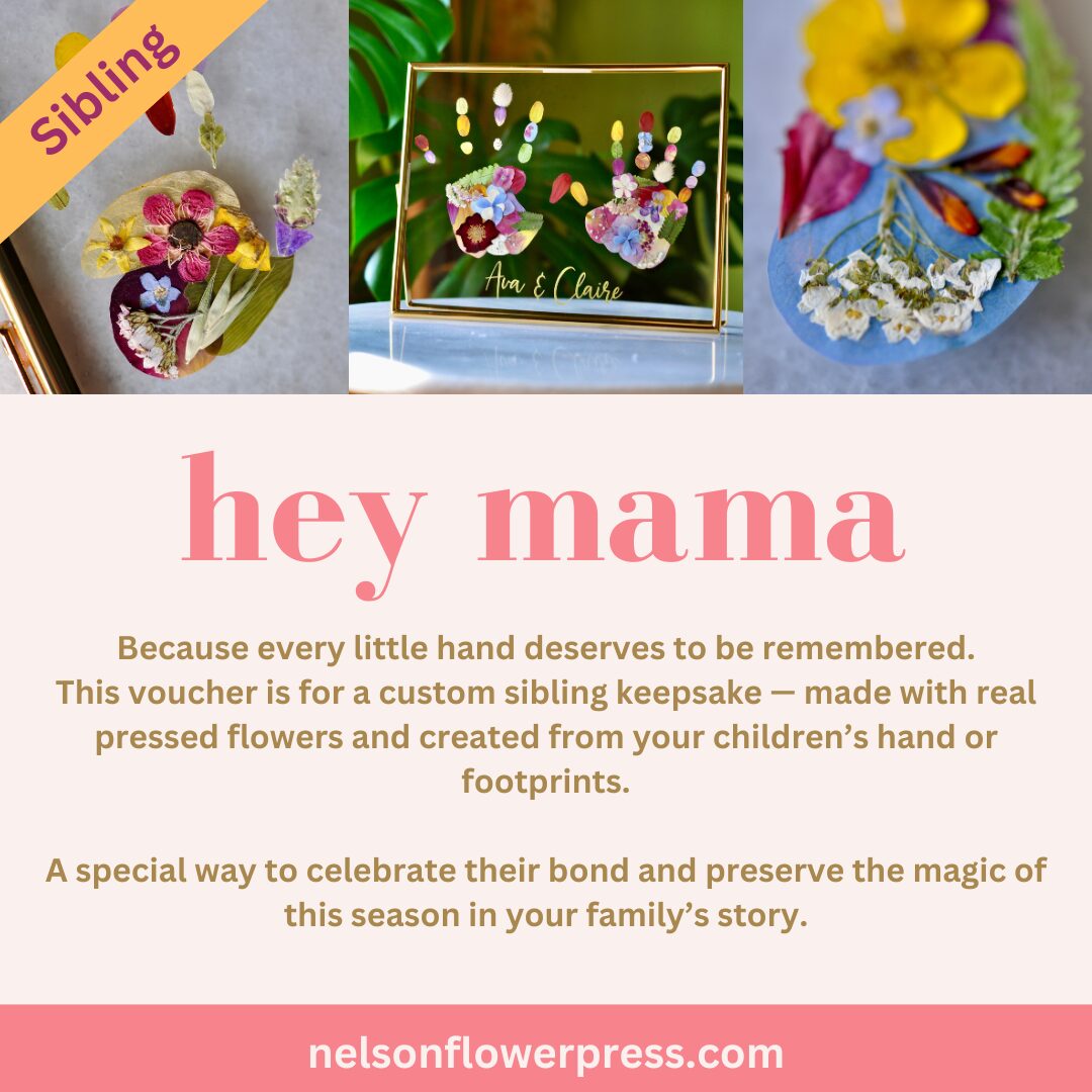 Handmade baby keepsake gift voucher using real pressed flowers