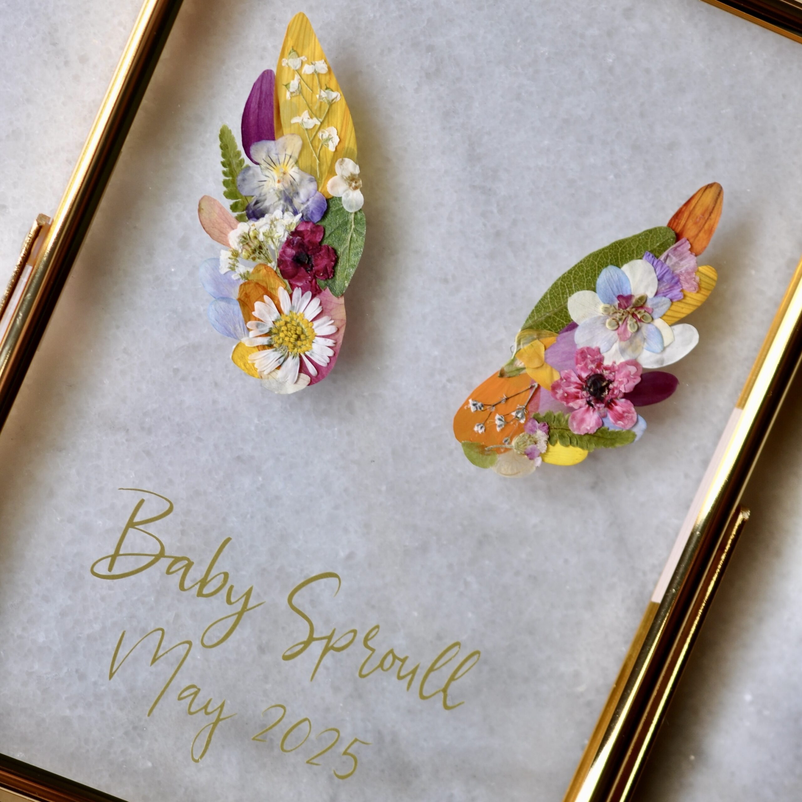 Floral angel wings in memory of an angel baby – handmade miscarriage remembrance art