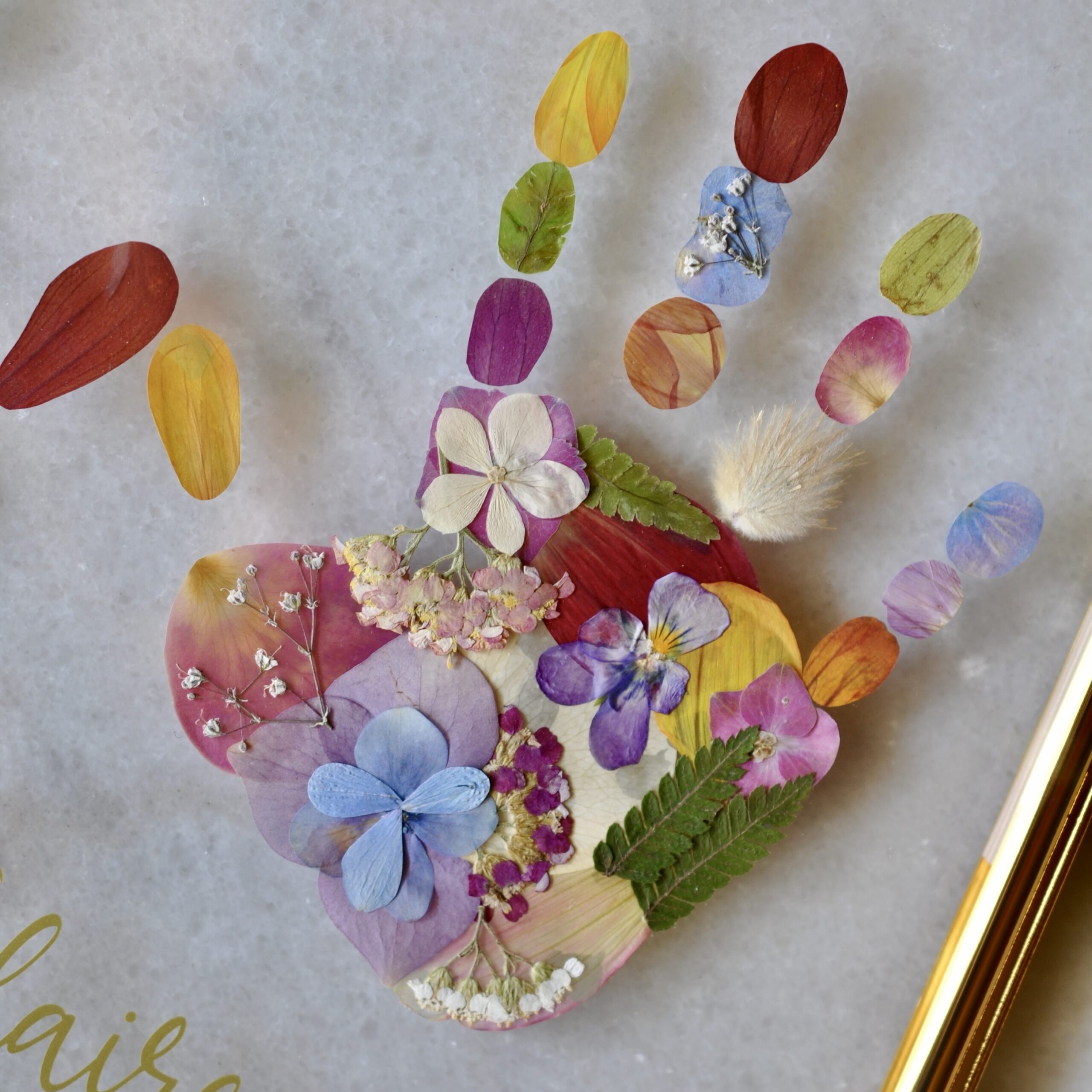 Close-up of the floral handprint