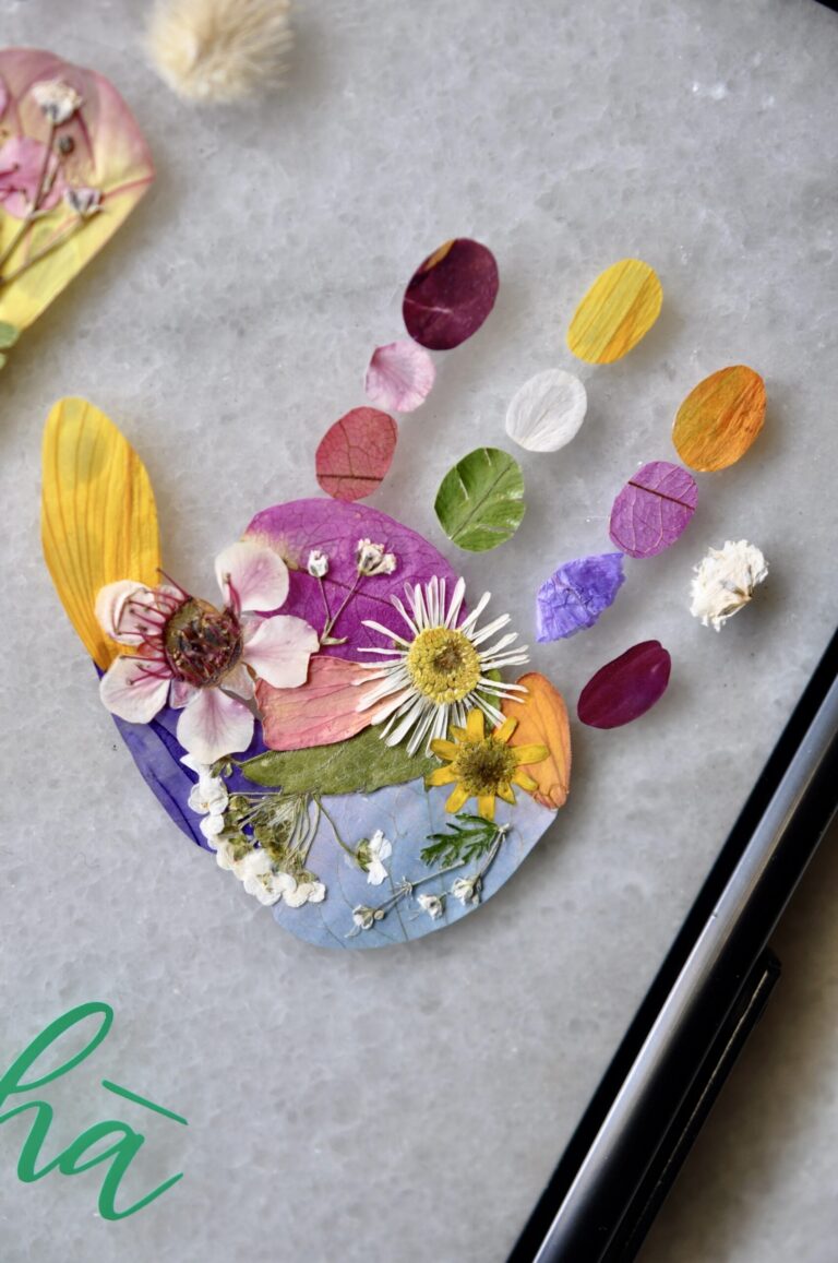 Baby Handprint Keepsake out of pressed flowers