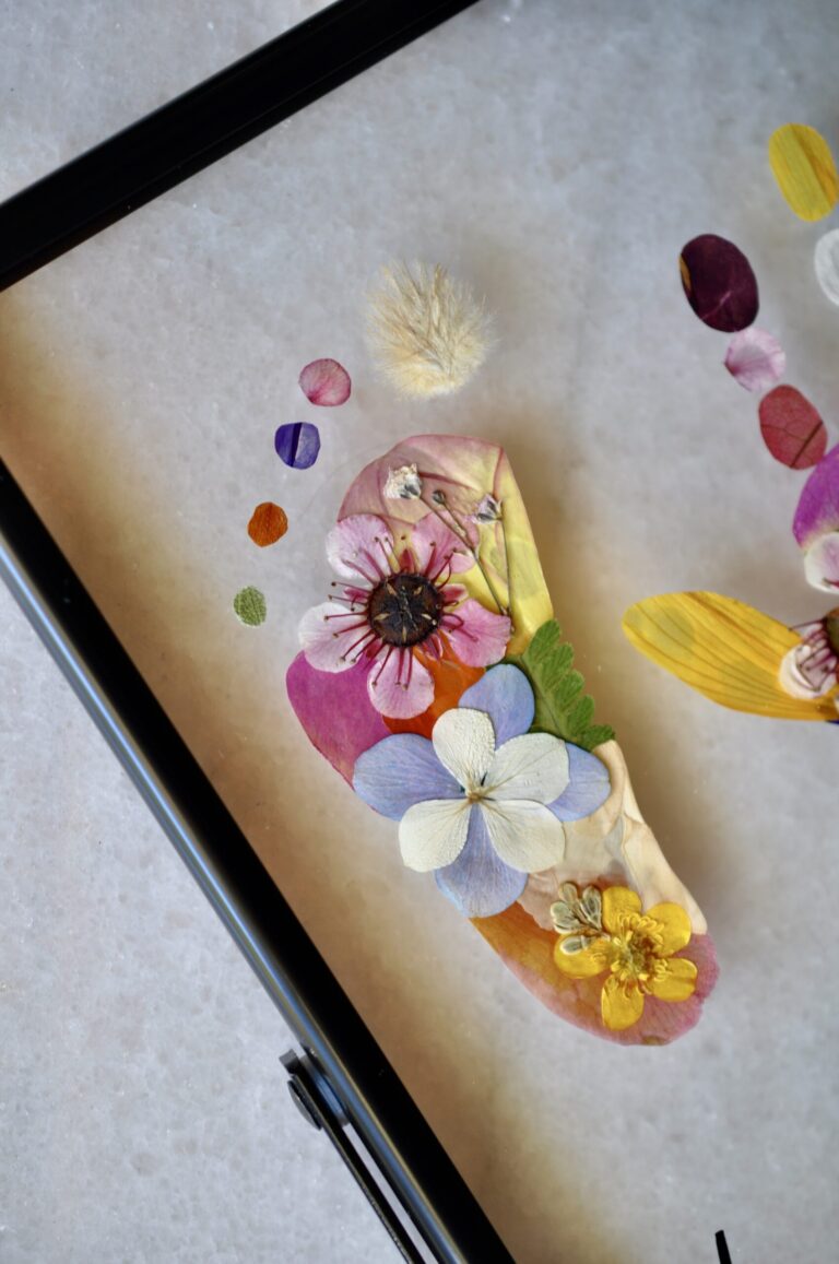 Baby Footprint Keepsake out of pressed flowers