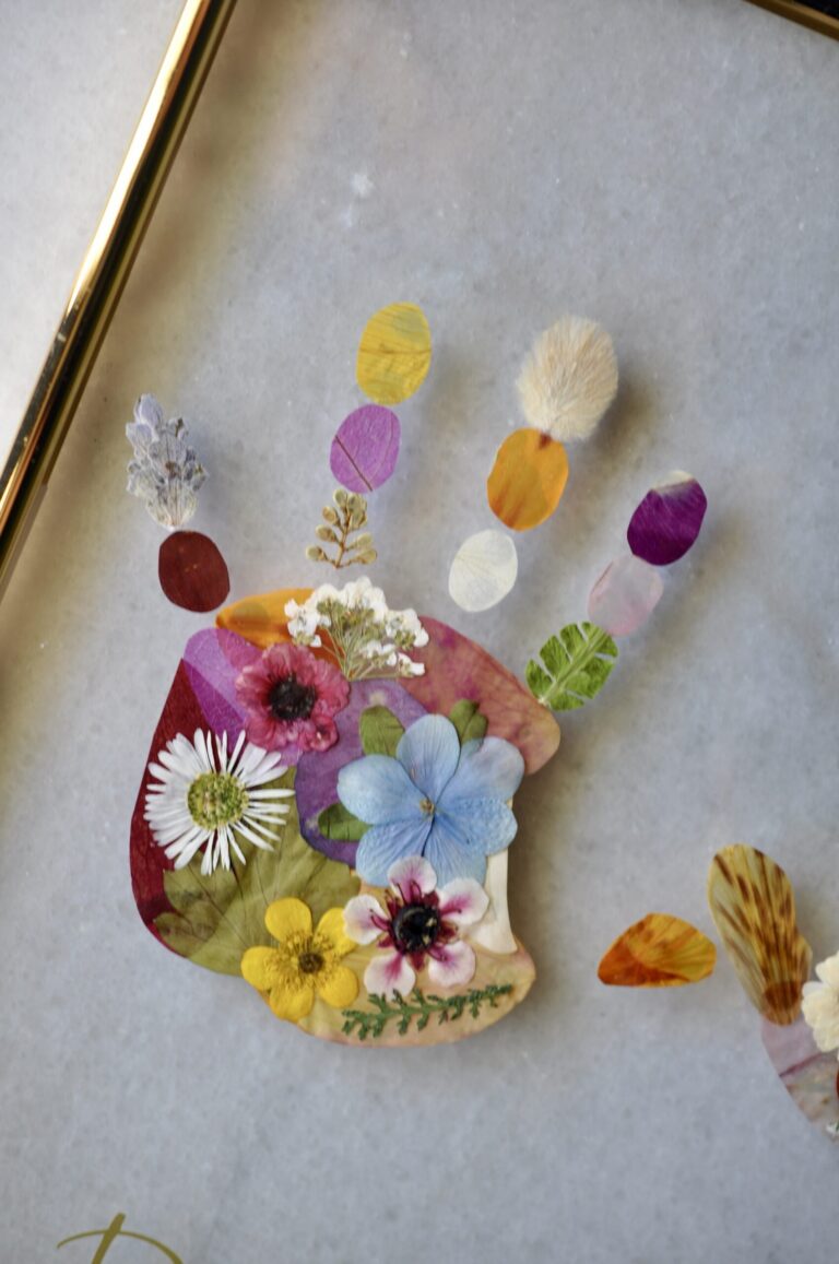 Baby handprint Memory out of flowers