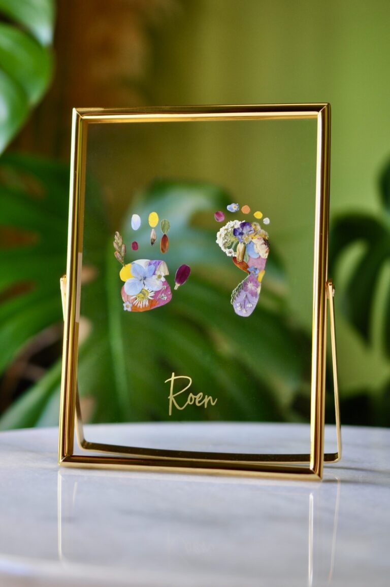 Baby Hand & Footprint artwork in golden frame