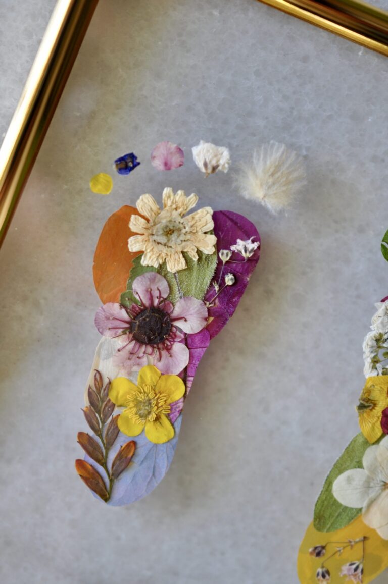 Floral Baby Footprint in golden frame