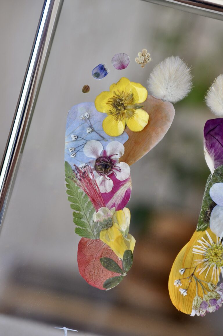 Close-up of floral baby stillbirth footprint