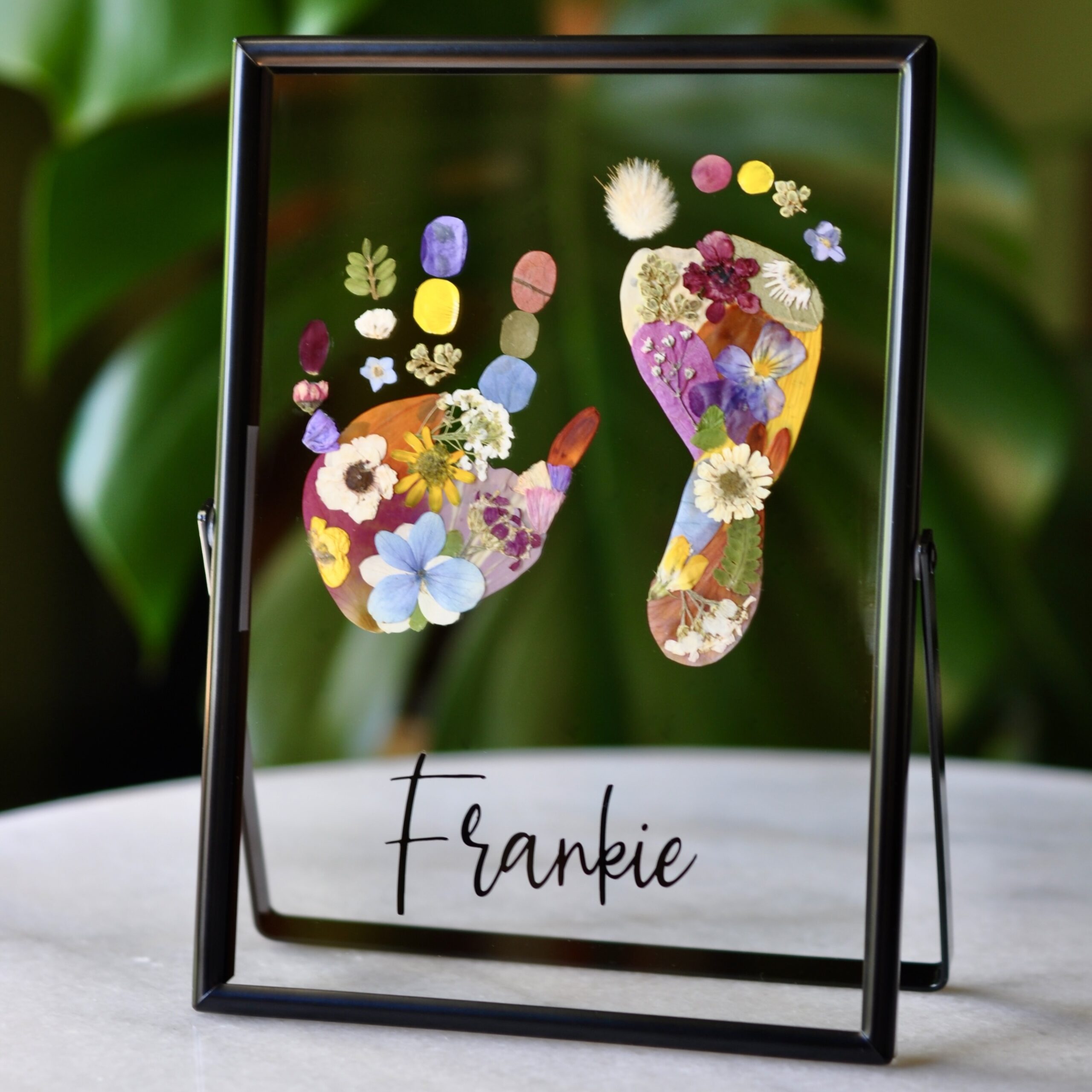 Toddler Hand & Footprint made out of pressed flowers