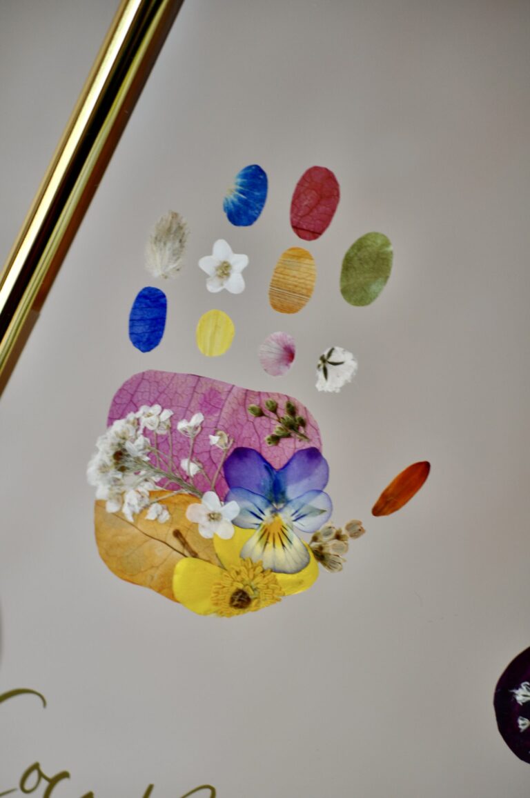 Handprint out of pressed flowers